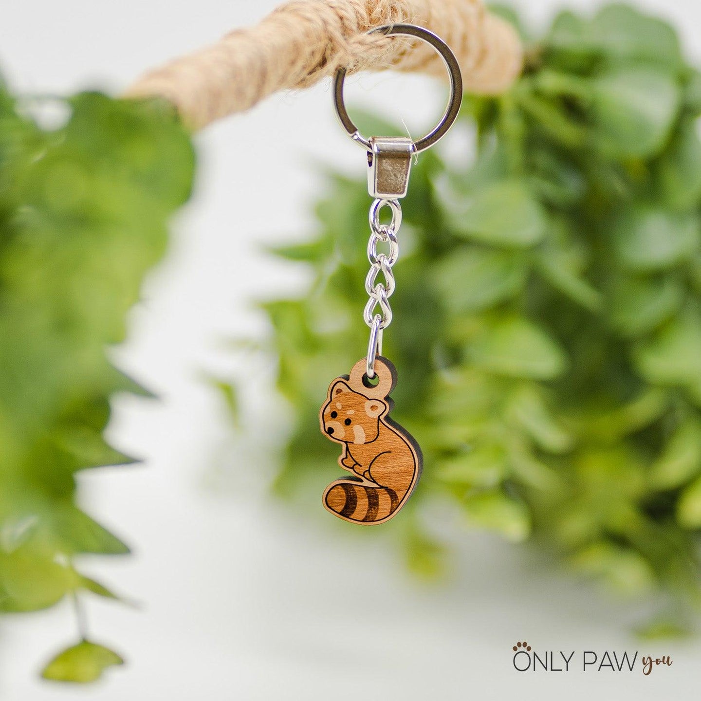 Little Red Panda Wooden Keychain