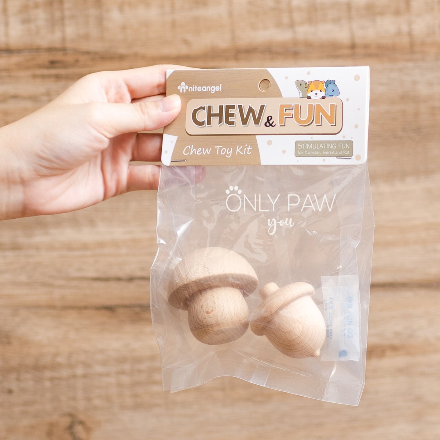 Niteangel Wooden Mini Mushroom and Acorn Chew Toy