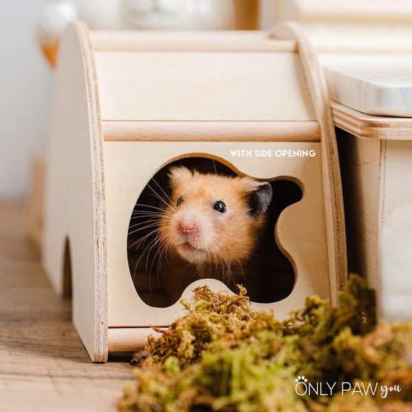 Load image into Gallery viewer, Wooden Crescent Moon Hamster Hideout
